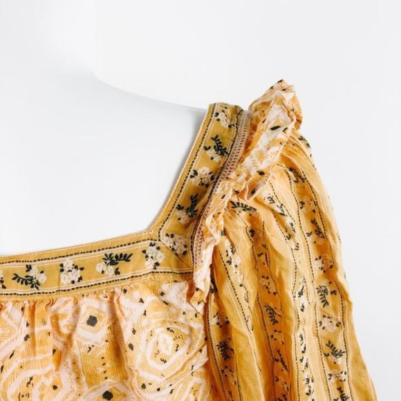Free People Mix Print Yellow Blouse L - Picture 3 of 7
